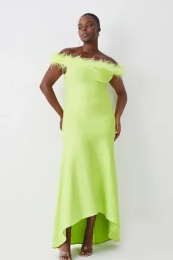 Plus Size Feather Detail Bandage Bardot Maxi Dress
