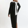 Plus Size Figure Form Bandage Knit Contrast Bow Detail Midaxi Dress