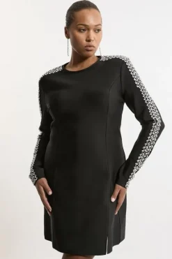 Plus Size Figure Form Bandage Knit Embellished Mini Dress