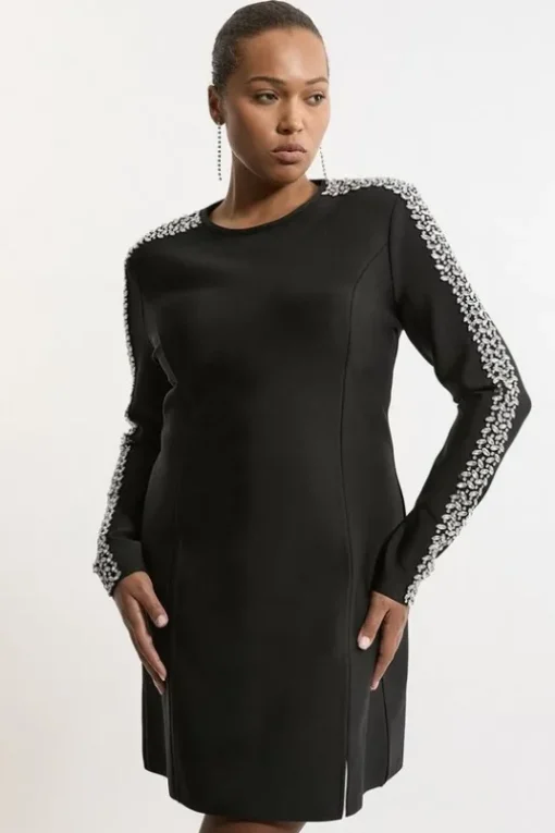 Plus Size Figure Form Bandage Knit Embellished Mini Dress