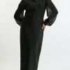 Plus Size Figure Form Bandage Knit Chiffon Sleeve Military Trim Midaxi Dress