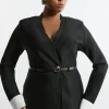 Plus Size Figure Form Bandage Knit Woven Cuff And Belted Jacket