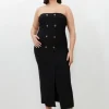 Plus Size Figure Form Bandage Button Bandeau Midi Dress