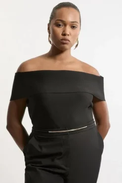 Plus Size Figure Form Bandage Off The Shoulder Knit Top