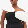 Plus Size Figure Form Bandage Knit Asymmetric Strap Top