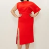Plus Size Fluid Tailored Asymmetric Sleeve Midi Dress