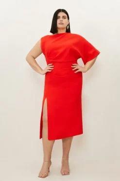 Plus Size Fluid Tailored Asymmetric Sleeve Midi Dress