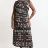 Plus Size Geo Printed Jersey Crepe Cross Front Maxi Dress