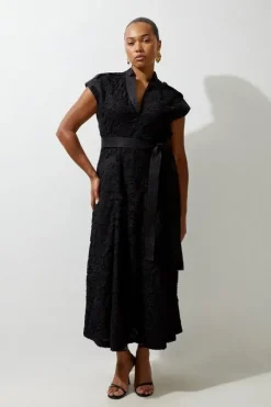 Plus Size Lace And Cotton Mix Woven Midi Dress