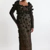 Plus Size Lace Petal Applique Woven Midi Dress