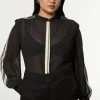 Plus Size Military Mono Striped Balloon Sleeve Shirt