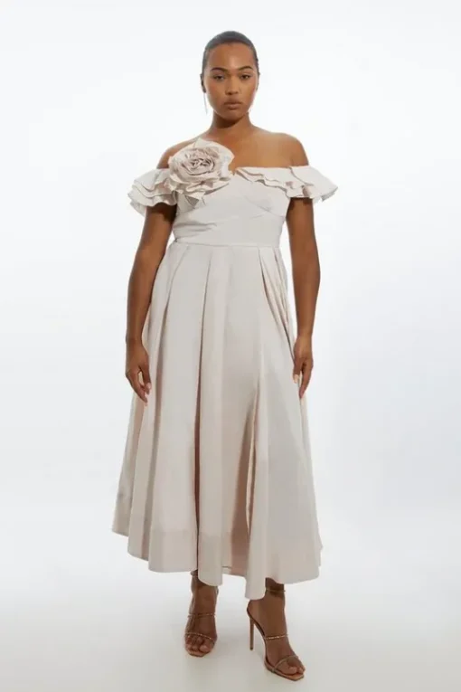 Plus Size Off The Shoulder Taffeta Woven Maxi Dress