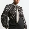 Plus Size Polka Dot Woven Balloon Sleeve Blouse