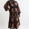 Plus Size Printed Eyelet Woven Midi Dress With Guipure Trim