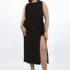 Plus Size Rosette Ponte Jersey Slit Midi Dress