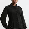 Plus Size Scallop Trim Woven Crepe Blouse