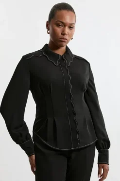 Plus Size Scallop Trim Woven Crepe Blouse