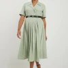 Plus Size Soft Tailored Belted Maxi Shirt Dress