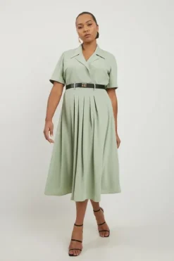 Plus Size Soft Tailored Belted Maxi Shirt Dress