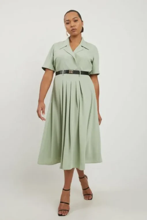 Plus Size Soft Tailored Belted Maxi Shirt Dress