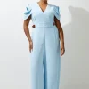 Plus Size Soft Tailored Crepe Tab Detail Pleated Jumpsuit