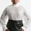Plus Size Soft Woven Organdie Tie Blouse