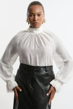 Plus Size Soft Woven Organdie Tie Blouse