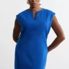 Plus Size Structured Crepe Tailored Full Skirted Belted Midi Dress