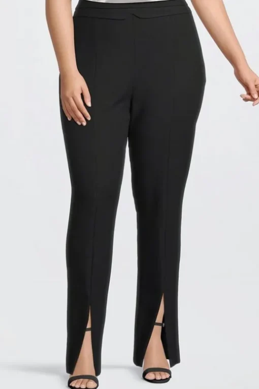 Plus Size Tailored Compact Stretch Split Hem Straight Pants