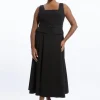 Plus Size Tailored Full Skirted Panel Belted Midi Dress