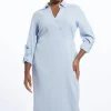 Plus Size Tailored Satin Asymmetric Button Pencil Midi Dress