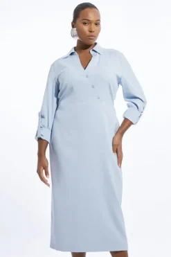 Plus Size Tailored Satin Asymmetric Button Pencil Midi Dress