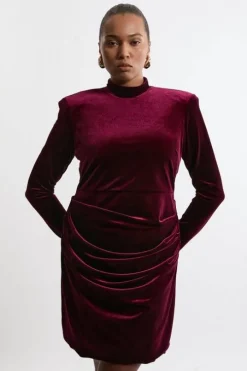 Plus Size Tailored Velvet High Neck Mini Dress