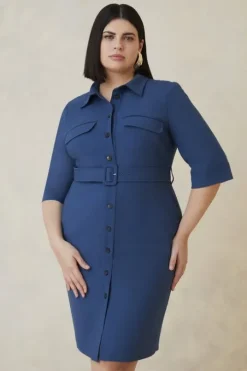 Plus Size The Founder Compact Stretch Belted Midi Dress