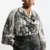 Plus Size Viscose Crinkle Placed Lace Printed Blouse