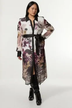 Plus Size Viscose Georgette Border Print Woven Midi Shirt Dress