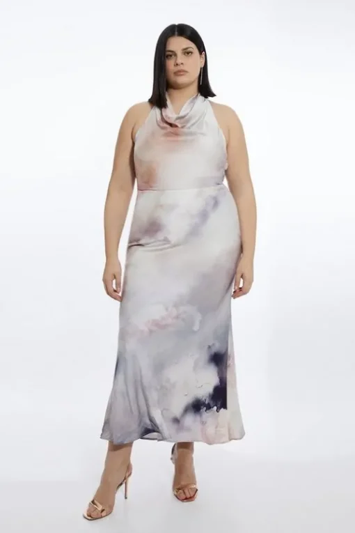 Plus Size Viscose Georgette Cowl Neck Woven Maxi Dress