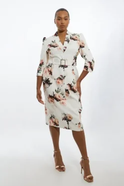 Plus Size Viscose Satin Back Crepe Peony Forever Midi Dress