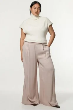 Plus Size Viscose Satin Wide Leg Woven Pants