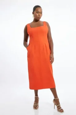 Plus Size Viscose Tencel Tailored Square Neck Pencil Maxi Dress