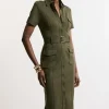Pocket Detail Ponte Jersey Short Sleeve Midi Dress