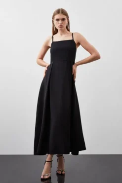 Polished Viscose Tailored Full Skirt Midi Dress