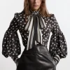Polka Dot Woven Balloon Sleeve Blouse