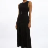 Ponte And Georgette Jersey Pleated Maxi Dress