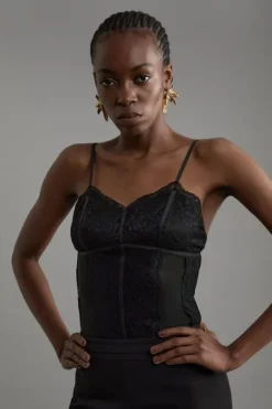 Ponte And Lace Jersey Strappy Bodysuit