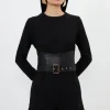 Ponte And Pu Mix Buckle Detail Mini Dress