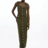 Ponte Belted Cap Sleeve Midi Dress