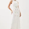 Ponte Button Detail Belted Midi Dress