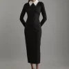 Ponte Embellished Contrast Collar Fitted Maxi Dress