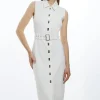 Ponte Jersey Hardwear And Pu Detail Midi Dress